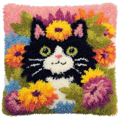 XDEGHUANGSS Latch Hook Kissen Kit DIY für Anfänger,Knüpfkissen Selber Machen mit Wolle und Werkzeuge,Blumenkatze,43x43cm Teppichkissen Wohnkultur,Kreativset zur Entspannung XDEGHUANGSS Latch Hook Kissen Kit DIY für Anfänger,Knüpfkissen Selber Machen mit Wolle und Werkzeuge,Blumenkatze,43x43cm Teppichkissen Wohnkultur,Kreativset zur Entspannung von XDEGHUANGSS