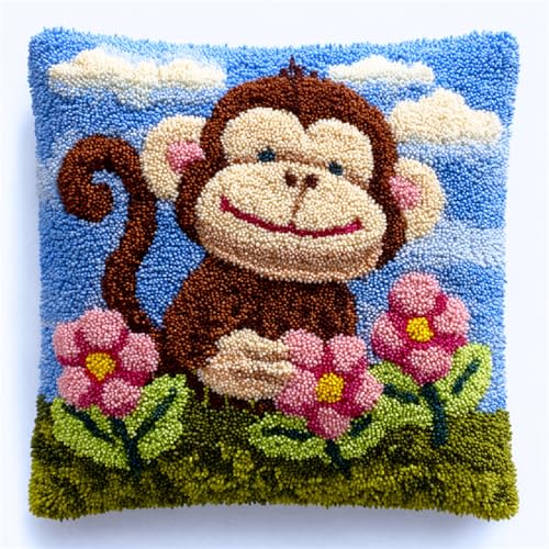 XDEGHUANGSS Latch Hook Kissen Kit DIY für Anfänger,Knüpfkissen Selber Machen mit Wolle und Werkzeuge,Karikatur, Klein, Affe,43x43cm Teppichkissen Wohnkultur,Kreativset zur Entspannung XDEGHUANGSS Latch Hook Kissen Kit DIY für Anfänger,Knüpfkissen Selber Machen mit Wolle und Werkzeuge,Karikatur, Klein, Affe,43x43cm Teppichkissen Wohnkultur,Kreativset zur Entspannung von XDEGHUANGSS