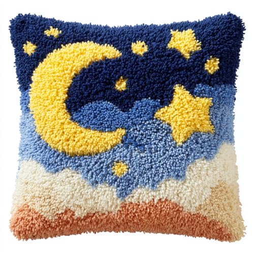 XDEGHUANGSS Latch Hook Kissen Kit DIY für Anfänger,Knüpfkissen Selber Machen mit Wolle und Werkzeuge,Sterne und Mond,43x43cm Teppichkissen Wohnkultur,Kreativset zur Entspannung XDEGHUANGSS Latch Hook Kissen Kit DIY für Anfänger,Knüpfkissen Selber Machen mit Wolle und Werkzeuge,Sterne und Mond,43x43cm Teppichkissen Wohnkultur,Kreativset zur Entspannung von XDEGHUANGSS