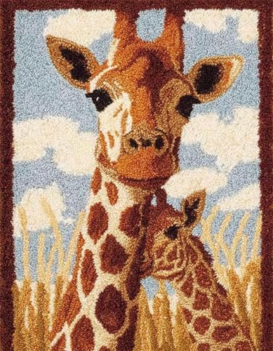 XDEGHUANGSS Latch Hook Kit Komplettset Knüpfteppich DIY mit vorbedruckter Leinwand,Für Kinder und Erwachsene,Kreativset zur Herstellung von Teppichen für Wohndekoration,Giraffe-60x90cm von XDEGHUANGSS