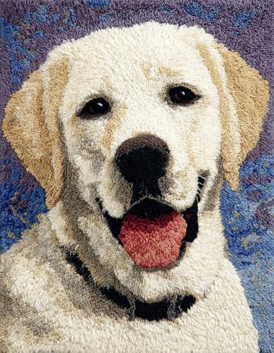 XDEGHUANGSS Latch Hook Kit Komplettset Knüpfteppich DIY mit vorbedruckter Leinwand,Für Kinder und Erwachsene,Kreativset zur Herstellung von Teppichen für Wohndekoration,Labrador-60x90cm von XDEGHUANGSS