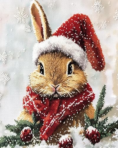 XDEGHUANGSS Weihnachts-Kreuzstich Set Vorgedruckt für Weihnachten,Weihnachtshase,DIY-Nadelspitzen-Stickerei,Ideen für handgemachte Geschenke & saisonale Dekoration,11CT 40x50cm von XDEGHUANGSS