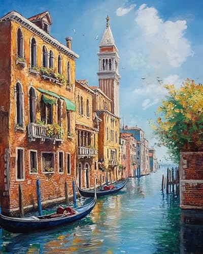 XDEGHUANGSS Zählbare Kreuzstich-Sets,Vordruck Stickerei auf Leinwand, Bastelsets für Erwachsene,Anfänger,Handstickerei-DIY 40x50cm - Stadtbild von Venedig von XDEGHUANGSS
