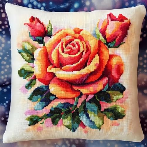 XDEGHUANGSS knüpfkissen set erwachsene,Rose,latch hook kissen kit,DIY Knüpfhaken-Set Knüpfkissen Zum Selber Knüpfen,43x43cm von XDEGHUANGSS