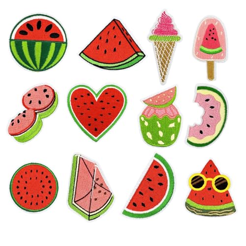 12 Stück Wassermelonen Aufnäher zum Aufbügeln Wassermelonen Thema Patches Aufbügelflicken Bügelbilder für Jacken Kleidung Hüte Rucksäcke Jeans von XDGBGFN