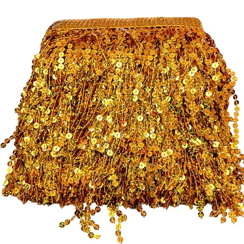 3 Meter Paillettenband mit Quaste Fransenborte Fransen für DIY Kleidung Dekoration, Vorhänge, Taschen, Kunsthandwerk (Gold) von XDGBGFN