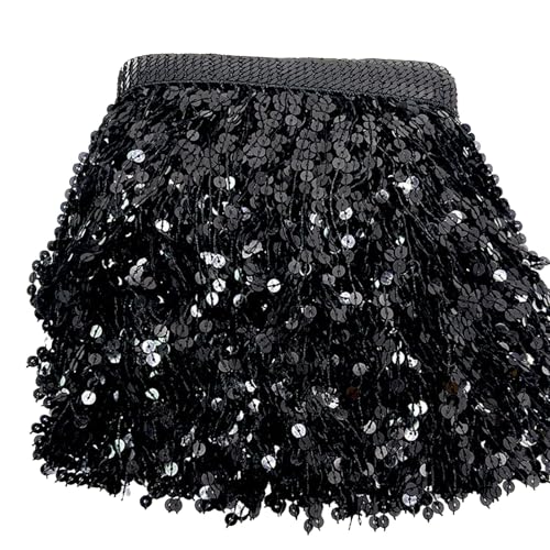 3 Meter Paillettenband mit Quaste Fransenborte Fransen für DIY Kleidung Dekoration, Vorhänge, Taschen, Kunsthandwerk (schwarz) von XDGBGFN