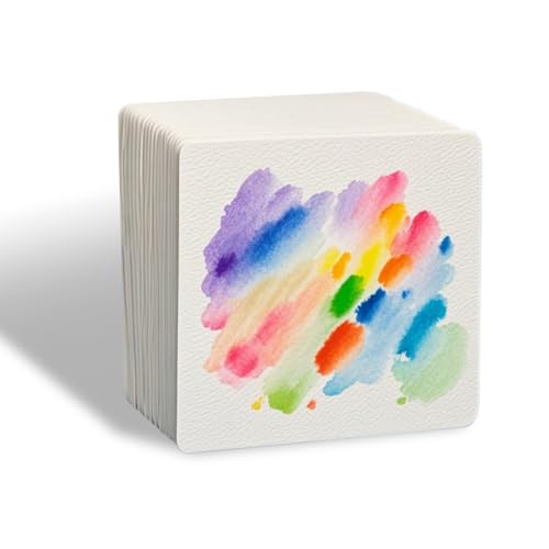 50 Blatt Quadratisches Aquarellpapier Mini 10x10cm Büttenpapier Baumwolle Verdickt 300g Blanko Aquarellpapier für Malerei, Künstler, Erwachsene, Studenten von XDGBGFN
