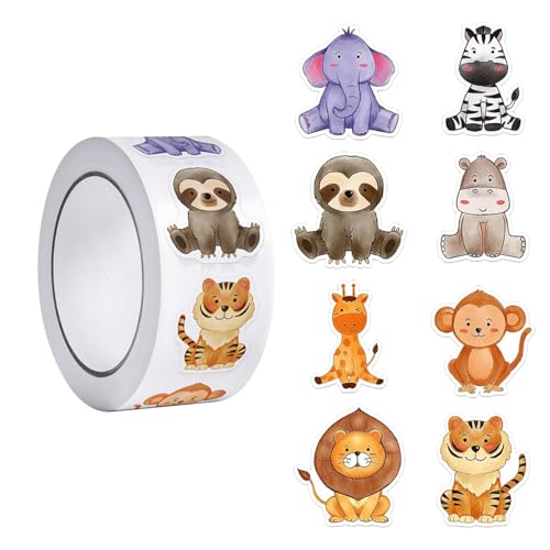 500 Stück Stickerrolle Kinder Tiere Aufkleber Kinder Sticker Waldtiere Runde Sticker Tiere für Kind von XDGBGFN