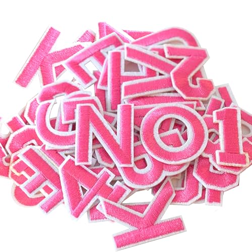 Aufnäher zum Aufbügeln, Buchstaben und Zahlen, A-Z, Zahlen 0–9, Applikation für Kleidung, Hut, Rucksäcke, Taschen, Jacken, Jeans, 72 Stück (Rosa) von XDGBGFN