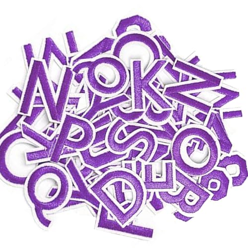 Aufnäher zum Aufbügeln, Buchstaben und Zahlen, A-Z, Zahlen 0–9, Applikation für Kleidung, Hut, Rucksäcke, Taschen, Jacken, Jeans, 72 Stück (lila) von XDGBGFN