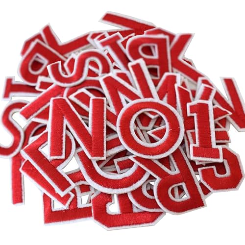 Aufnäher zum Aufbügeln, Buchstaben und Zahlen, A-Z, Zahlen 0–9, Applikation für Kleidung, Hut, Rucksäcke, Taschen, Jacken, Jeans, 72 Stück (rot) von XDGBGFN
