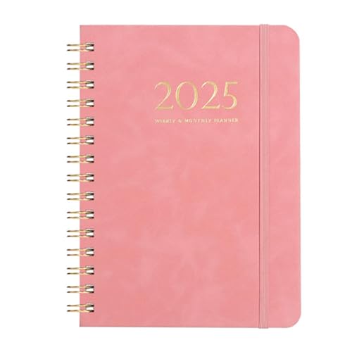 Kalender 2025 Wochenplaner Buchkalender A5 Notizbuch,ca. A5 (21,4x15,4cm),12 Monate Agenda,Jahresplaner 2025 Buch Ringbuch Kalender (Zartrosa) von XDGBGFN