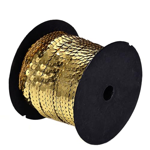 Paillettenband Paillettenschnur Paillettenband Gold Dekoration Zubehör Pailettenband zum Aufnähen für Kostüme, DIY Handwerk, Tasche, Maske, Schuhe und Hüte 90m (Gold) von XDGBGFN