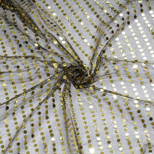 Paillettenstoff, 1,1 m x 1 m, goldfarben, schwarz, glitzernd, glitzernd, Netzmaterial, Pailletten-Punkt-Stoff für Bühnenkostüm, Performance-Kostüm (Gold-Schwarz) von XDGBGFN