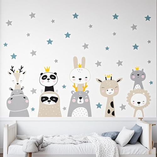 Wald Tiere Wandtattoo Stern Tiere Wandaufkleber Grau Braun Safari Giraffe Löwe Kaninchen Wandsticker für Kinder Babyzimmer Schlafzimmer Wohnzimmer Wanddekoration Wald Tiere Wandtattoo Stern Tiere Wandaufkleber Grau Braun Safari Giraffe Löwe Kaninchen Wandsticker für Kinder Babyzimmer Schlafzimmer Wohnzimmer Wanddekoration von XDGBGFN