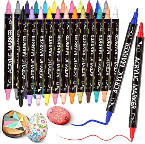 XDISHYN Acrylfarben-Marker mit Doppelspitze für Papier, Keramik, Steine, Rucksäcke, Glas, Eier, Stoffe, Kunststoffe, Handwerk, 24 Farben XDISHYN Acrylfarben-Marker mit Doppelspitze für Papier, Keramik, Steine, Rucksäcke, Glas, Eier, Stoffe, Kunststoffe, Handwerk, 24 Farben von XDISHYN