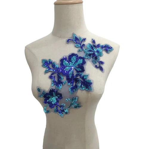 4 Teile/los Blau Pailletten Blume Stickerei Spitze Patch DIY Nähen Tuch Applique Kragen Patches Kleid Dekoration von XDMING