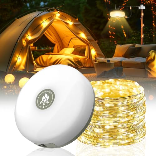 10M Camping Lichterkette Aufrollbar, Outdoor Lichterkette, 2-in-1 Tragbare Wiederaufladbare LED Lichterkette, Vielseitige LED Lichterkette, Langlebig und Wasserdicht, USB Aufladung (Warmes Licht) von XEERUN