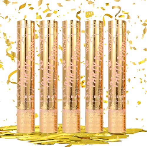 5 x Konfettikanone, 30 cm, biologisch abbaubar, Party-Popper, mehrfarbig, Konfetti für Party, Geburtstag, Ladenöffnung, Hochzeiten, Jubiläum, Abschlussfeier, Neujahr (Gold) von XEERUN