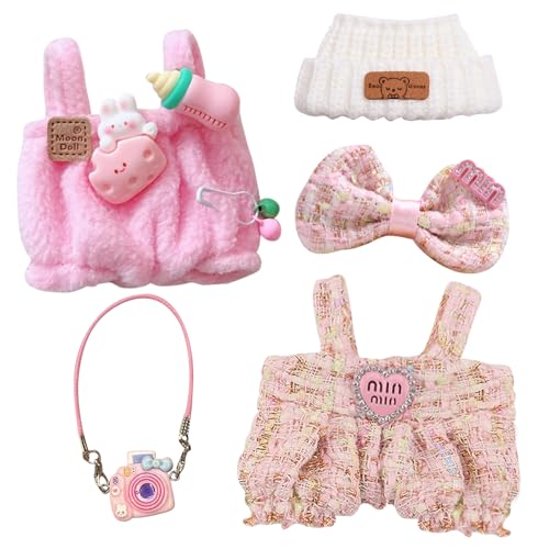 Kleidung Kompatibel Mit Labubu Puppen, 17 cm Große Puppenkleidung, Kleidung Für Labubu Puppe, Passende Kleidung Für Die Labub-Plüsch Toy Mit Kleidung, Hüte, Accessoires (Ohne Puppe) (Rosa) von XEERUN