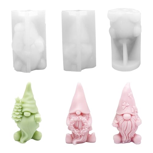 XEERUN 3 Stück Silikonform Kerze Weihnachtsmann, 3D Wichtel Silikonform, Silikonformen Gießformen Weihnachten, Kerzenformen Silikon Weihnachten Zwerg, für DIY Silikon Kerzen Gießform Formen Seifenform von XEERUN