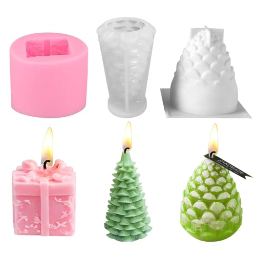 XEERUN 3 Stück Weihnachtsbaum Kerzenform Silikon, Kerzenformen Zum Gießen Set, 3D Weihnachtsbaum Kerzengießform, Tannenbaum Ornament, Weihnacht DIY Silikonform Gießformen für Weihnachtsgeschenke von XEERUN