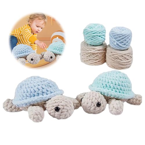XEERUN Häkelset für Anfänger, 2 Stück Schildkröte Strickset, Starter Kit Häkeln, Häckeln Stricken für Anfänger Set mit Video Anleitung Häkelnadel Garn DIY Häkel Zubehör Bastelset von XEERUN