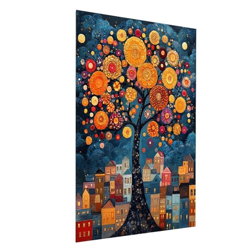 5D Diamond Painting Erwachsene Baum Square Volldiamant Malen Nach Zahlen Stadt, Diamant Strasssteine DIY set mit Diamond Painting Zubehör, Bastelset Erwachsene für Deko Wohnzimmer 70x95cm Model-12668 von XELIETOO