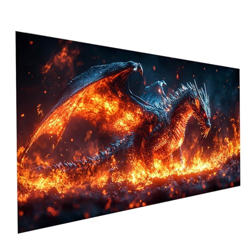 5D Diamond Painting Erwachsene Drachen Runden Volldiamant Malen Nach Zahlen Flamme, Diamant Strasssteine DIY Set mit Diamond Painting Zubehör, Bastelset Erwachsene für Zimmer Deko 60x30cm Model-15026 von XELIETOO