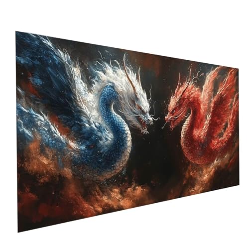 5D Diamond Painting Erwachsene Drachen Runden Volldiamant Malen Nach Zahlen Kampf, Diamant Strasssteine DIY Set mit Diamond Painting Zubehör,Bastelset Erwachsene für Zimmer Deko 140 x 70 cm Model08342 von XELIETOO