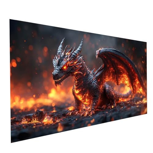 5D Diamond Painting Erwachsene Flamme Square Volldiamant Malen Nach Zahlen Drachen, Diamant Strasssteine DIY Set mit Diamond Painting Zubehör, Bastelset Erwachsene für Zimmer Deko 100x50cm Model-08484 von XELIETOO