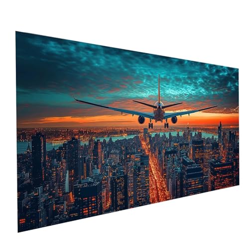 5D Diamond Painting Erwachsene Flugzeug Runden Volldiamant Malen Nach Zahlen Stadt, Diamant Strasssteine DIY Set mit Diamond Painting Zubehör, Bastelset Erwachsene für Zimmer Deko 200x100cm Model11096 von XELIETOO