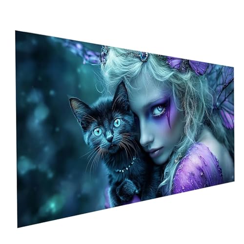 5D Diamond Painting Erwachsene Frau Square Volldiamant Malen Nach Zahlen Katze, Diamant Strasssteine DIY Set mit Diamond Painting Zubehör, Bastelset Erwachsene für Zimmer Deko 200 x 100cm Model-08424 von XELIETOO