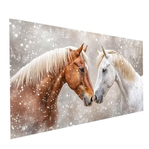 5D Diamond Painting Erwachsene Horse Runden Volldiamant Malen Nach Zahlen Winter, Diamant Strasssteine DIY Set mit Diamond Painting Zubehör, Bastelset Erwachsene für Zimmer Deko 100x50cm Model-08500 von XELIETOO