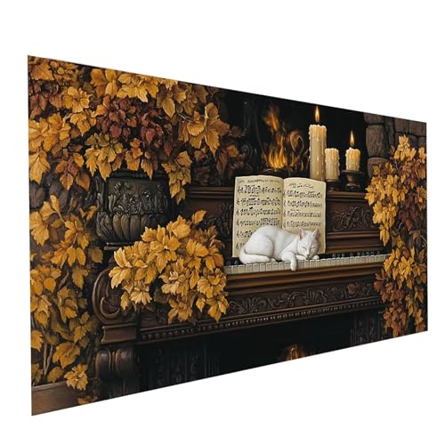 5D Diamond Painting Erwachsene Katze Runden Volldiamant Malen Nach Zahlen Klavier, Diamant Strasssteine DIY Set mit Diamond Painting Zubehör, Bastelset Erwachsene für Zimmer Deko 60 x 30 cm Model05362 von XELIETOO