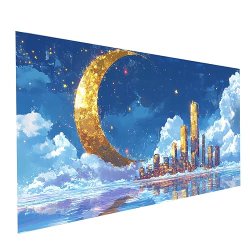 5D Diamond Painting Erwachsene Mond Runden Volldiamant Malen Nach Zahlen Stadt, Diamant Strasssteine DIY Set mit Diamond Painting Zubehör, Bastelset Erwachsene für Zimmer Deko 100 x 50 cm Model-11124 von XELIETOO