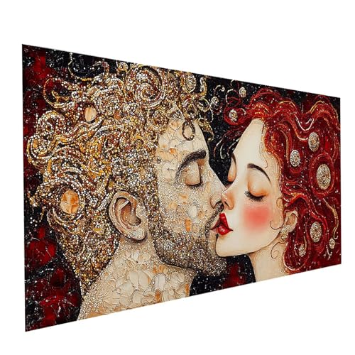 5D Diamond Painting Erwachsene Paar Runden Volldiamant Malen Nach Zahlen Kuss, Diamant Strasssteine DIY Set mit Diamond Painting Zubehör, Bastelset Erwachsene für Zimmer Deko 60x30cm Model-15122 von XELIETOO