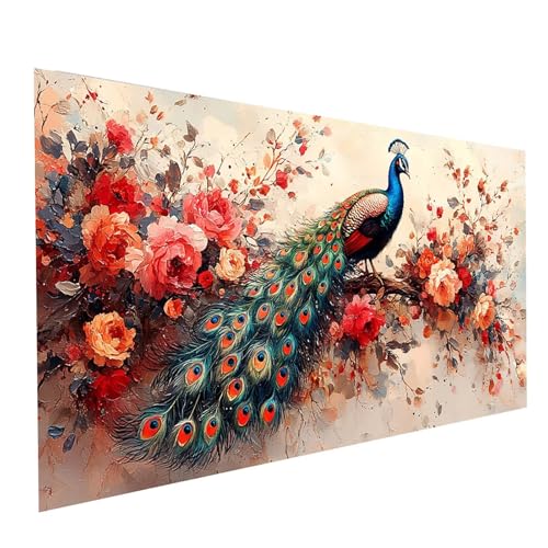 5D Diamond Painting Erwachsene Pfau Runden Volldiamant Malen Nach Zahlen Tier, Diamant Strasssteine DIY Set mit Diamond Painting Zubehör, Bastelset Erwachsene für Zimmer Deko 200 x 100cm Model-11064 von XELIETOO