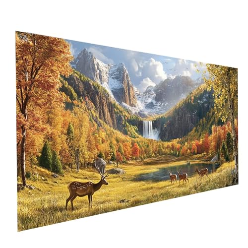 5D Diamond Painting Erwachsene Reh Runden Volldiamant Malen Nach Zahlen Wasserfall, Diamant Strasssteine DIY Set mit Diamond Painting Zubehör, Bastelset Erwachsene für Zimmer Deko 200x100cm Model01272 von XELIETOO