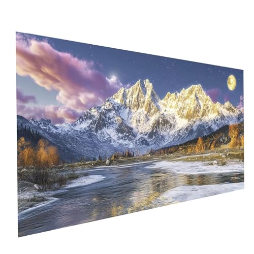 5D Diamond Painting Erwachsene Schneeberg Runden Volldiamant Malen Nach Zahlen Mond, Diamant Strasssteine DIY Set mit Diamond Painting Zubehör, Bastelset Erwachsene für Zimmer Deko 140x70cm Model15222 von XELIETOO