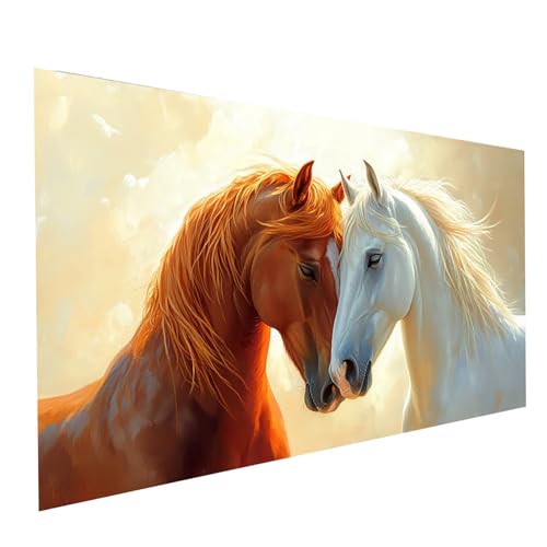 5D Diamond Painting Erwachsene Tier Runden Volldiamant Malen Nach Zahlen Horse, Diamant Strasssteine DIY Set mit Diamond Painting Zubehör, Bastelset Erwachsene für Zimmer Deko 100 x 50cm Model-15572 von XELIETOO