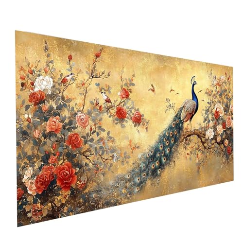5D Diamond Painting Erwachsene Tier Square Volldiamant Malen Nach Zahlen Pfau, Diamant Strasssteine DIY Set mit Diamond Painting Zubehör, Bastelset Erwachsene für Zimmer Deko 100 x 50cm Model-01700 von XELIETOO