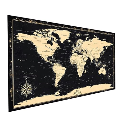 5D Diamond Painting Erwachsene Weltkarte Runden Volldiamant Malen Nach Zahlen Schwarz, Diamant Strasssteine DIY Set mit Diamond Painting Zubehör, Bastelset Erwachsene, Zimmer Deko 140x70cm Model-06422 von XELIETOO