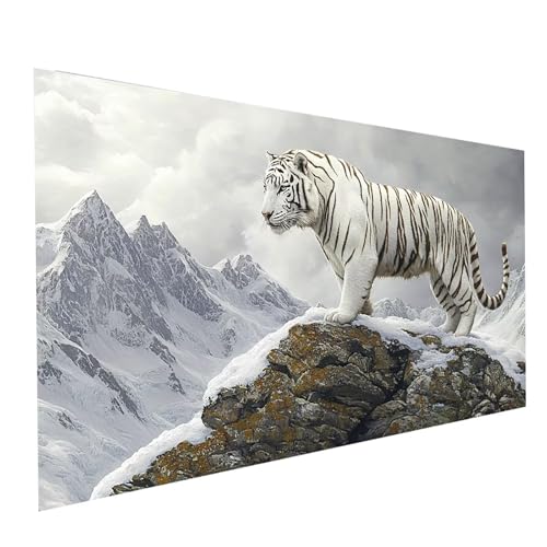 5D Diamond Painting Erwachsene Winter Square Volldiamant Malen Nach Zahlen Weißer Tiger, Diamant Strasssteine DIY Set mit Diamond Painting Zubehör, Bastelset Erwachsene Room Decor 100x50cm Model-08260 von XELIETOO