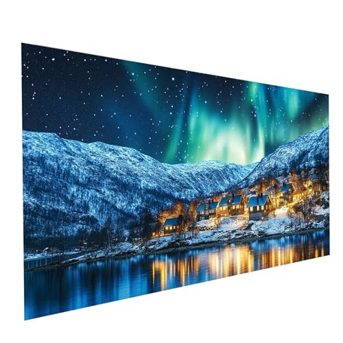 Diamond Painting Aurora, 5D DIY Malen Nach Zahlen Erwachsene mit Diamond 100 x 200cm, Diamant Painting Bilder Kleine Stadt, Runden Strasssteine Stickerei Embroidery kit, für Zimmer Deko Model-15008 von XELIETOO