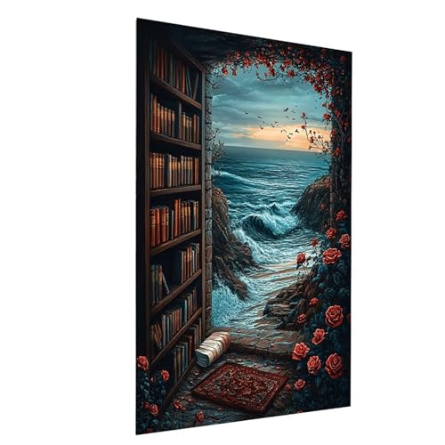 Diamond Painting Bücherregal, 5D DIY Malen Nach Zahlen Erwachsene mit Diamond, Diamant Painting Bilder Blume, Square Strasssteine Stickerei Embroidery kit, für Zimmer Deko 50 x 70 CM Model-14274 von XELIETOO