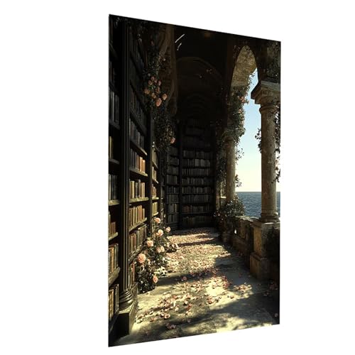 Diamond Painting Bücherregal, 5D DIY Malen Nach Zahlen Erwachsene mit Diamond, Diamant Painting Bilder Meerblick, Square Strasssteine Stickerei Embroidery kit, für Zimmer Deko 50 x 70cm Model-14298 von XELIETOO