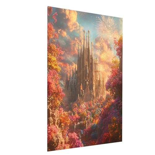 Diamond Painting Erwachsene Kathedrale Sagrada Familia Square Volldiamant Malen Nach Zahlen Blume, Diamant Strasssteine DIY set mit Diamond Painting Zubehör, Bastelset Erwachsene 40x55CM Model-10901 von XELIETOO