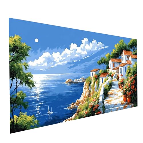 Diamond Painting Erwachsene Meerblick Square Volldiamant Malen Nach Zahlen Kleine Stadt, Diamant Strasssteine DIY Set mit Diamond Painting Zubehör, Bastelset Erwachsene Room Decor 100x50cm Model-15780 von XELIETOO